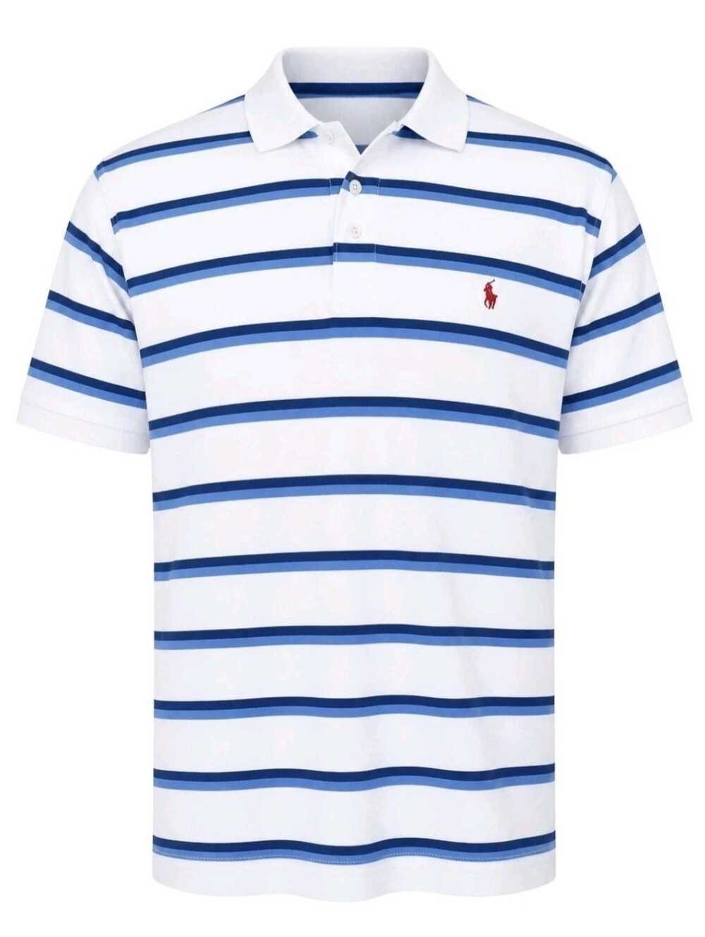 Vintage Ralph Lauren Polo Shirt Men Large White Blue Striped Golf Fit Red Pony